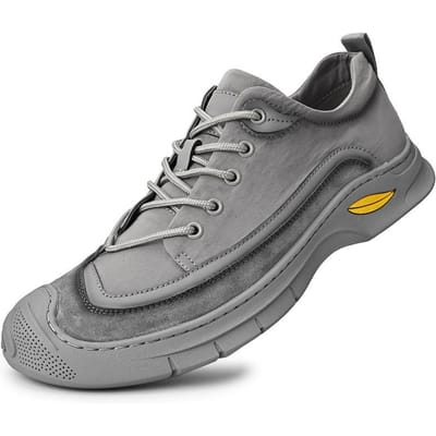 Lente en Zomer Nieuwe Echt Lederen Herenschoenen Trendy Veelzijdige Sportieve Casual Schoenen Dunne Ademende Buiten Klimlaarzen 44 grijze kleur