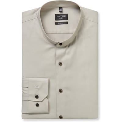 OLYMP No. Six Overhemd, Super Slim, Opstaande kraag, Taupe