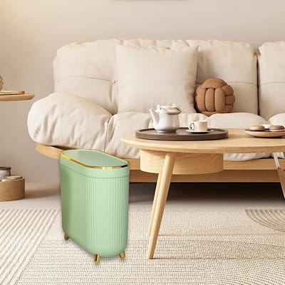 Smalle Prullenbak - Toilet Afvalbak - Badkamer Opruimen - Geurremmende Deksel - 14 cm Breed - Groen