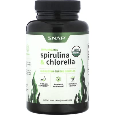 Snap Supplements, biologische spirulina en chlorella, 120 capsules