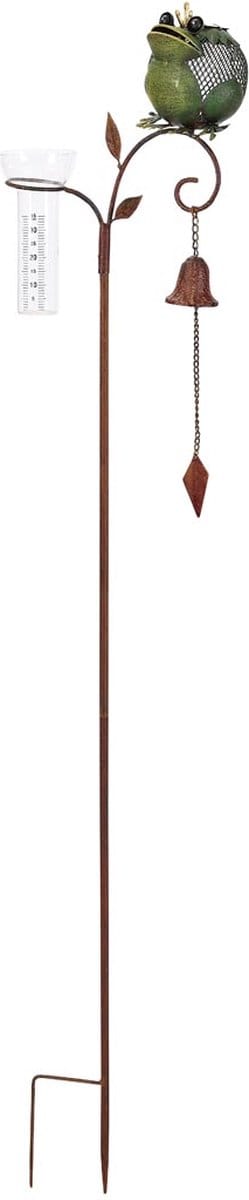Dekoratief | Tuinprikker kikker m/bel/pluviometer, metaal, 29x11x133cm | A250026