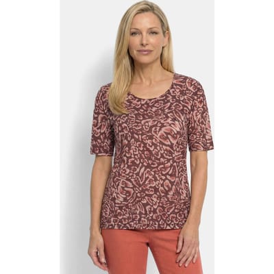 Shirt van viscose met abstracte bloemenprint - roestrood / koraalrood / gedess. - Gr. 19 van Goldner Fashion
