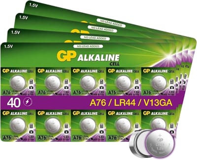 GP Extra LR44 batterij - 40 stuks knoopcel alkaline 1,5V | Batterijen LR44 (compatibel met V13GA, AG13, A76, L1154F, LR 44)
