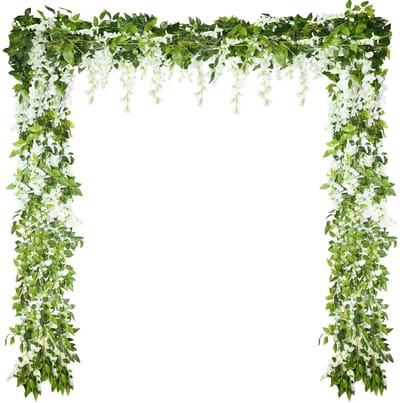 Cosensi - Kunstbloemen - Wisteria - Hangend - Wit - Decoratie - Geschikt voor Bruiloft en Tuin - 4 Stuks