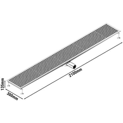 GGM Gastro Edelstahl Bodenablauf - 2100x300mm - flache Ausführung & seitlicher Ablauf - Ø 70mm