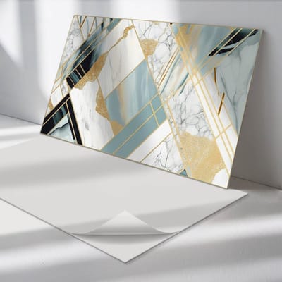 Wallfluent Vinyl Tegels - De Geometrie Van Marmerpatronen Vloer Tegels PVC - 40 cm x 20 cm - Turkoois PVC Tegels - Set van 10 - Rechthoek PVC Tegels - Texturen Plaktegels - Zelfklevende PVC Tegels - Plaktegels Keuken en Badkamer