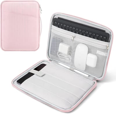Tablethoes voor 9-11 Inch Tablets, Geschikt voor iPad 11 Inch A16 2025 en Galaxy Tab A9+, Beschermende Hoes met Opbergvakken in Roze
