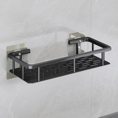 Badkameraccessoires Planken Zonder Boren Organizer Douche Opbergrek Wandmontage Ruimte Aluminium Toilet Shampoo Houder Planken Decor zwart