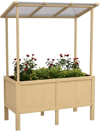 Killogood Verhoogde bak met dak - afvoergaten - vliesvoering - weervast - grenenhout - 110x60x152 cm