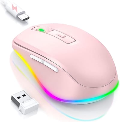StayPowered Draadloze LED Muis - Stijlvol & Stil met Muisbeweger - Oplaadbaar - 4 Instelbare DPI-niveaus - Plug & Speel - Universele Compatibiliteit - Compact & Efficiënt - Roze - Levering Sneller dan Aangegeven!
