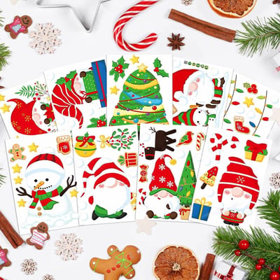 Kerstvensterstickers, 9 Vellen Herbruikbare Static Vensterdecoratie, Dubbelzijdige Gonk Gnome Stickers voor Glas, Perfect voor Feestelijke Versiering en Kerstsfeer