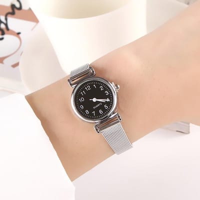 Horloges Dames Roestvrij Stalen Gaas Riem Horloge Kleine Wijzerplaat Quartz Klok Dames Polshorloge Cadeaus Voor Meisje beige