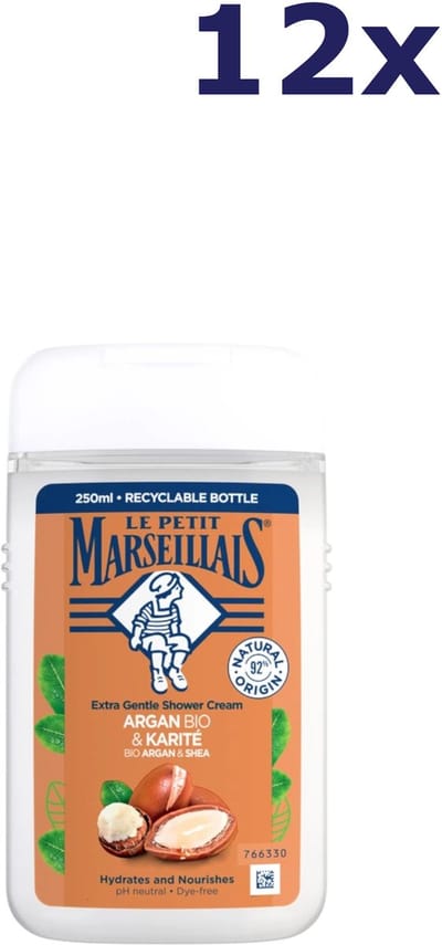 12x Le Petit Marseillais Bio Argan & Karité 250ML douchegel