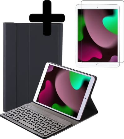 Hoesje - Geschikt voor Apple iPad 8 (2020) - 10.2 inch - 8e Generatie - Met Screenprotector - Toetsenbord Case - Keyboard Book Cover - Hoes - Zwart