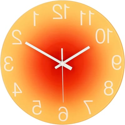 Stille Glazen Wandklok 30 cm met Grote Cijfers - Modern en Stijlvol voor Woonkamer, Slaapkamer en Keuken - Oranje Decoratie