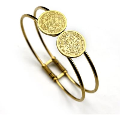 Bracelet Médaille Saint Benoît CSPB pour Femmes Hommes Acier Inoxydable Or Argent Mode Rond Double Ligne Bracelet Bijoux