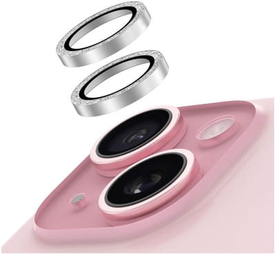 AVY Camera Lens Protector Rings | Geschikt voor Apple iPhone 15 / 15 Plus | Camera Lens Protector Glas | Schokbestendig | Krasbestendig | met Applicator | Glitter Zilver