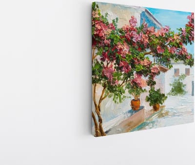 Saammp Canvas Schilderij - Mediterrane Bloesemtuin - Natuur - Abstract - 20x20 - Foto op canvas - Wanddecoratie - Muurdecoratie Woonkamer - Kantoor Decoratie