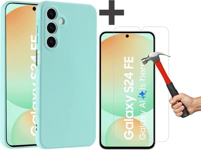 Hoesje geschikt voor Samsung Galaxy S24 FE hoesje zacht siliconen met gehard glas Screenprotector- Arara backcover - Mint Groen