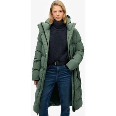 Superdry Lange Puffer Jas met Capuchon Green Grootte: 38