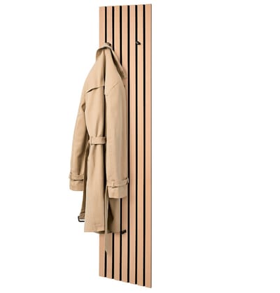 MIRRORS AND MORE MISOU Kapstok - Wandpanelen - 160x25cm - Wandkapstok - Akoestische panelen - Wanddecoratie - Lattenwand - Garderobe met 3 haken - Eiken Bruin - MDF - Vilt - GRACE