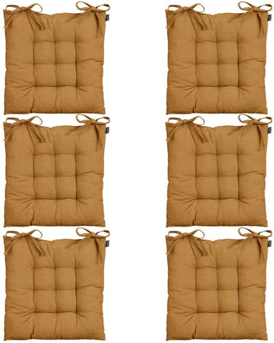 Mica Decorations stoelkussen Paddy matras - 6x - cognac bruin - 46 x 46 x 7 cm - touwtjes sluiting - binnen/buiten