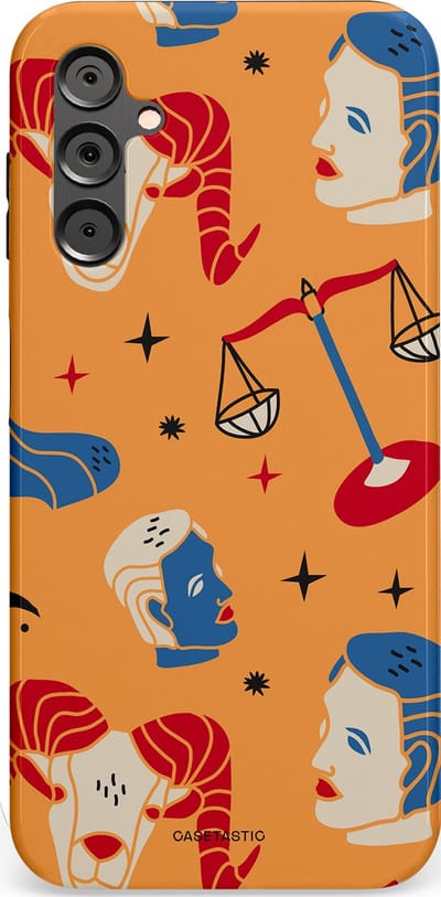 Casetastic hoesje geschikt voor Samsung Galaxy A14 (2023) 5G / Samsung Galaxy A14 (2023) 4G - Dubbellaagse bescherming - Zodiac in lijn - Fashion Case - Okergeel Terracotta Zand Rood