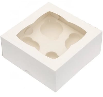 BrandNewCake® Cupcake Doos voor 4 Cupcake - 18x18x7.7 cm - Wit - Met Tray en Venster - 25 Stuks