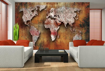 World Map On Wood Photo Wallcovering
