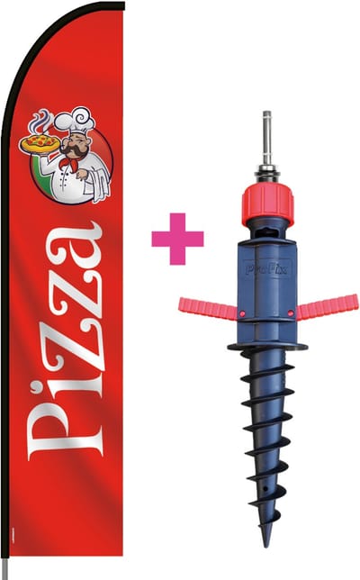 Beachflag - Pizza #1 - Vlag + Grondboor + Rotator + Hengelsysteem + Draagtas - Actievlag.nl