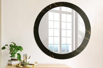 Coloray Bedrukte Spiegel - Zwart marmer Spiegel Lijst Met Print - 80 cm - Zwart Bedrukte Spiegel - Spiegel Lijst Met Print - Spiegel Met Print - Wandspiegel Met Print
