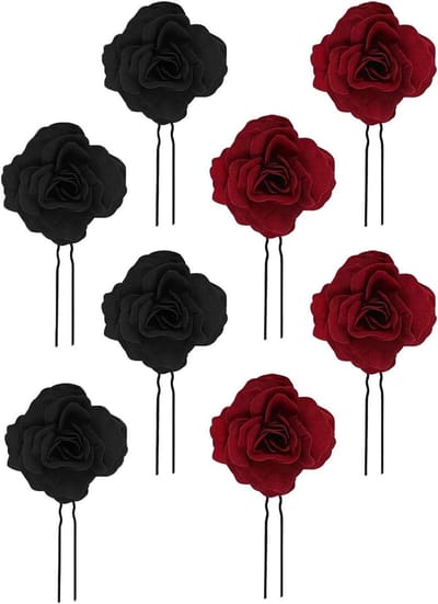 Handgemaakte rode roos bloemclips - Haaraccessoires voor bruiloft en feesten - Set van 8