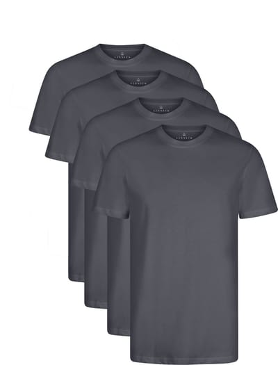 LINNICK Long Fit T-Shirt 4 Pack - Ronde Hals - Korte Mouw - T Shirt Heren - 100% Katoen - Longfit T Shirt Heren - Dark Grey - Maat S - Set van 4