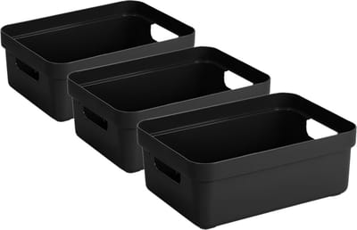 Sunware Opbergbox - 3x - kunststof - zwart - 9 liter - Opbergbakken - Opbergmanden