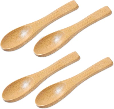 4pcs kleine houten lepel - 9x2cm - mini houten lepel - kruidenlepel met korte steel - honinglepel - ronde theelepel - kleine lepel - milieuvriendelijk - houten lepel voor zout en suiker