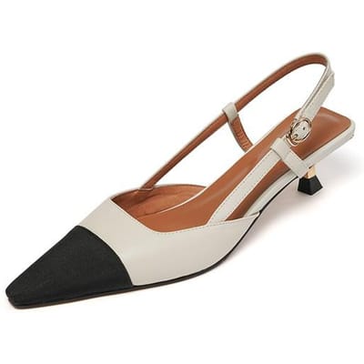 Escarpins à bride arrière en cuir neufs, sandales élégantes à bout pointu et à talons peu profonds, chaussures à boucle et sangle pour femmes, couleurs mélangées 40 blanc cassé