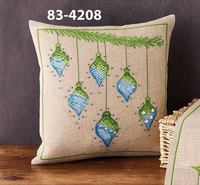 Permin borduurkussenpakket kerstballen 83-4208 telpatroon