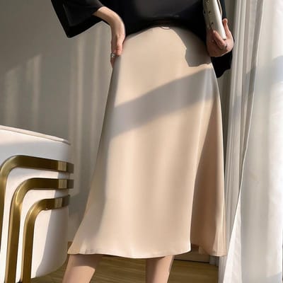 Zomer Nieuwe Hoge Taille Slanke Temperament High-End Dames Midi Rok van Acetaat Satijn Stof XXL