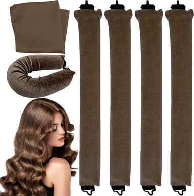 Set van 4 Warmtevrije Haarrollers en Hoofdband voor Prachtige Krullen zonder Hitte, Ideaal voor Lang Haar, Geschikt voor Nachtgebruik en Comfortabel in Gebruik