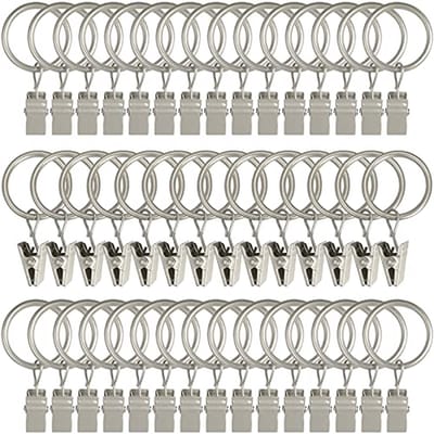 44 metalen gordijnringen met clips - Gordijnhangers voor 5/8 inch roede - Mat Zilver