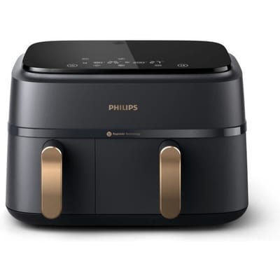 Friteuse sans huile - PHILIPS - NA352/04 - Airfryer Série 3000 double panier 9L avec accessoire - 8 préréglages - 2750W - Noir/Doré