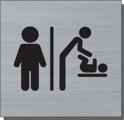 Deurbordje - bordje - Heren toilet wc icoon + baby verschoon icoon heer - vierkant met RVS look