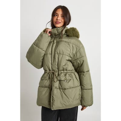 boohoo Dames Parka met nepbontaccent | Khaki | Maat: 14