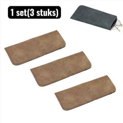 1 set（3stuks）- Brillenkokers - Zachte Leren Brilletui - Waterbestendig Hoesje voor Leesbril， Zonnebril en Gewone Bril， Slank en Beschermend Opbergcase - Bruin