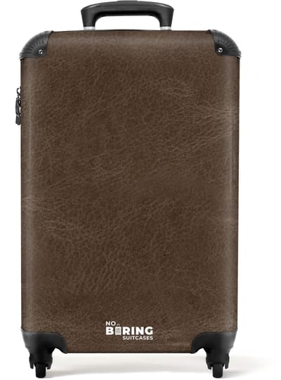 NoBoringSuitcases.com - Koffer - Lederen look donker bruin - Past binnen 55x40x20 cm en 55x35x25 cm - Trolley handbagage - Valiezen met wieltjes volwassenen - Reiskoffer op wielen - Rolkoffer lichtgewicht