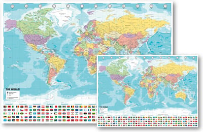 XXL wereldkaart poster (140 x 100 cm) + Bonus wereldkaart (50 x 70 cm) - Duo set van twee posters - wanddecoratie