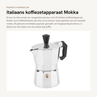 Dailygoods- Koffiezetapparaat Mokka 30 ml - Espresso Machine - Aluminium - Voor Fornuis - 1 Kop - Voor Thuis/Kantoor - Espressomaker