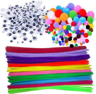 Creatieve Pijpenragers Set met Chenille Stelen, Pompoms en Wiggly Ogen voor DIY Knutselprojecten - 500 Stuks