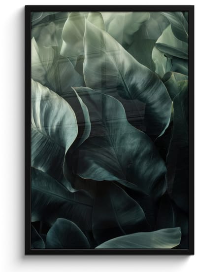 Poster in lijst - Fotolijst 60x90 cm - Posters - Groen - Bladeren - Glad - Nerven - Posterlijst zwart - Decoratie - Wanddecoratie woonkamer - Muurdecoratie slaapkamer
