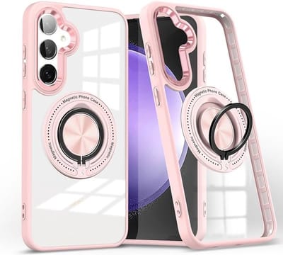 Magsafe Hoesje Geschikt voor Samsung Galaxy S25 / S24 hoesje Transparant Rose Goud - Met kickstand Draaibare Ring Houder